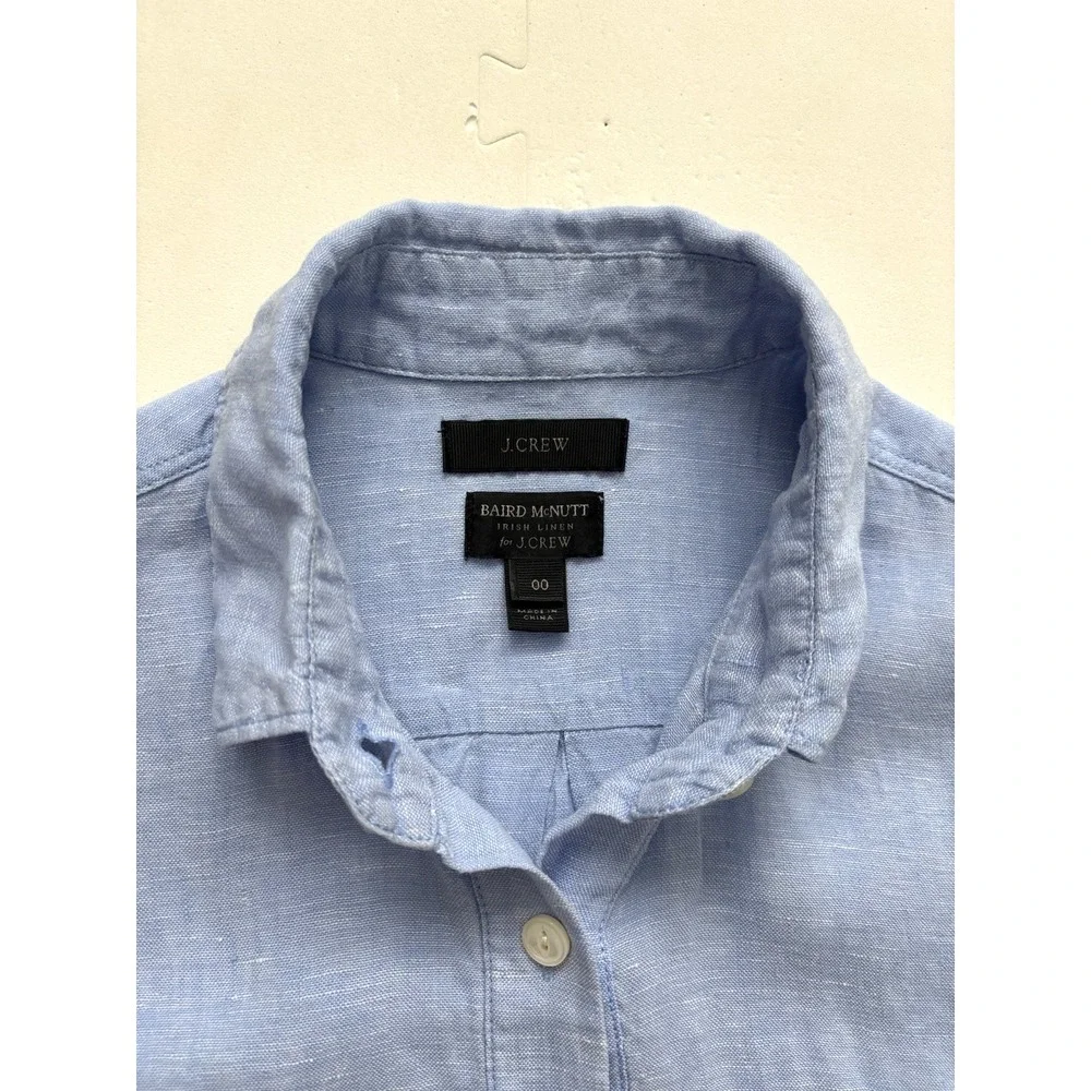 J CREW Linen Shirt Baird McNutt Pure Irish Popover Coastal Beach - Size 00 Blue
